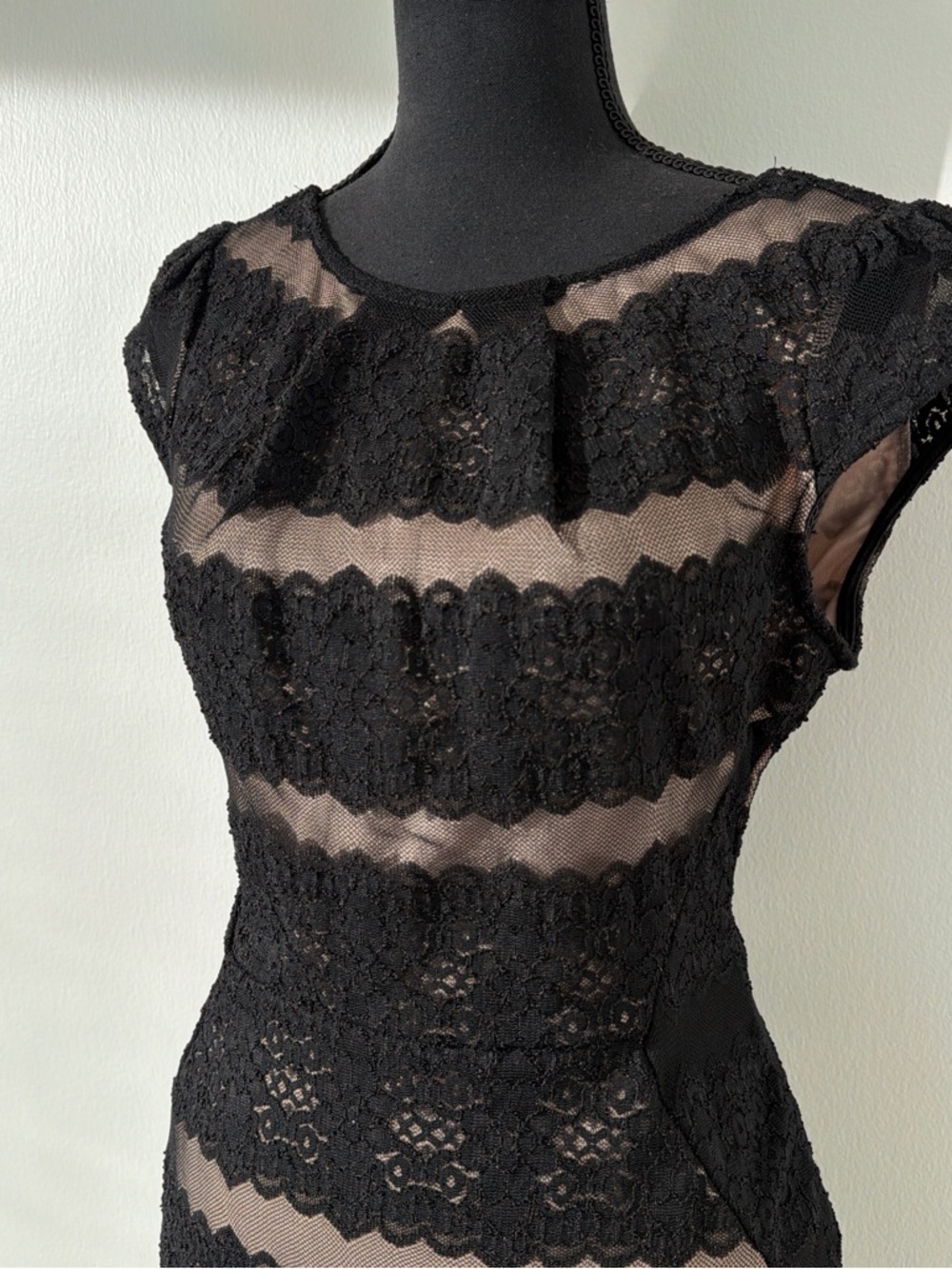 Mystic Black Lace Midi Dress with Nude Underlay - Picture 3 of 6